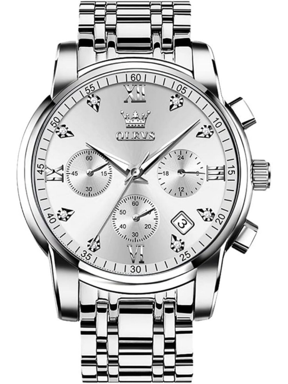 Stylish Men's Chronograph Watch - Big Face Gold Silver Black, Waterproof, Easy